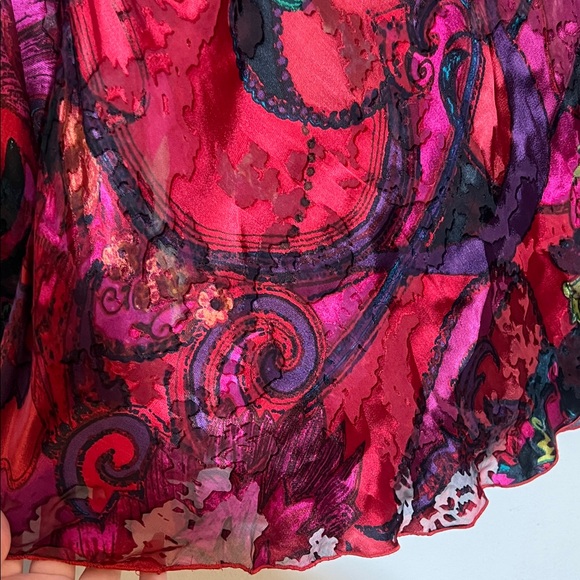 Chico's Silk Red Floral Paisley Burnout Velvet Velour Long Sleeve Top Blouse 1 - Picture 4 of 6